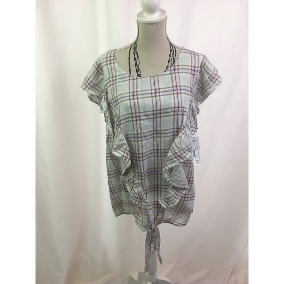 A.n.a Ruffle short sleeve tee plaid XL - Picture 3 of 12